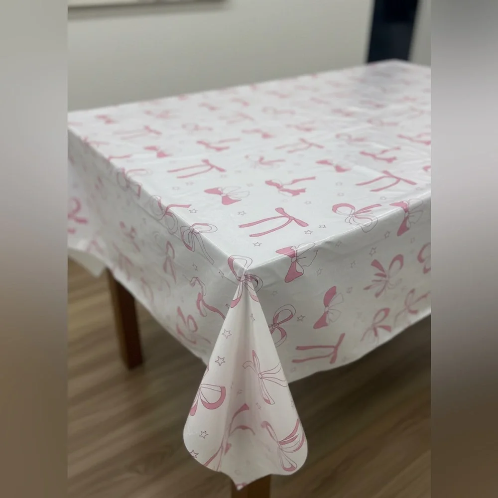2 Packs (4 Pieces Total) Pink Bows Disposable Tablecloth Cover 54x108 FREE SHIP